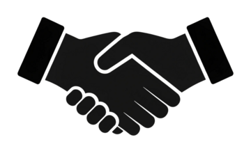 Black handshake icon silhouette symbolizing agreement, partnership, and cooperation on a clean white background