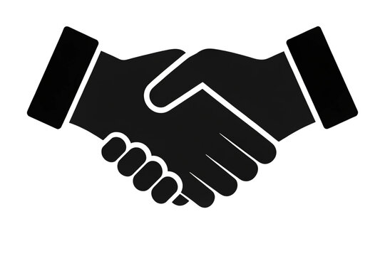 Black handshake icon silhouette symbolizing agreement, partnership, and cooperation on a clean white background