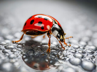 Obraz premium a ladybird beetle on a silver surface