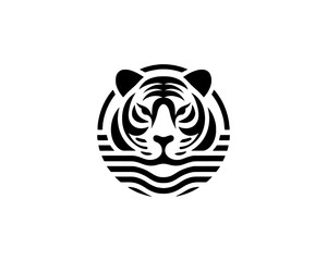 Tiger logo design vector template. Black and white silhouette tiger vector illustration.
