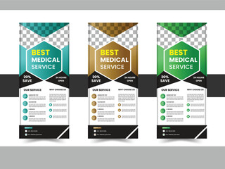 Professional health care and medical agency roll up design, standee banner template, Minimal x Banner design.