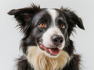 a black and white dog with a white background