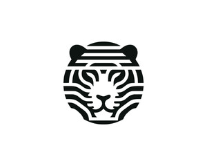 Tiger logo design vector template. Black and white silhouette tiger vector illustration.