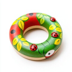 Colorful Wooden Ouroboros Toy Snake with Ladybugs Leaves