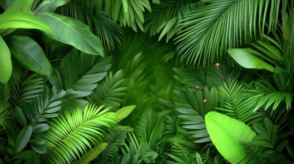 Fototapeta premium Lush green foliage creating a vibrant, tropical atmosphere.