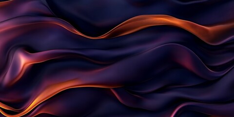 Fototapeta premium Abstract dark purple and orange flowing fabric waves.