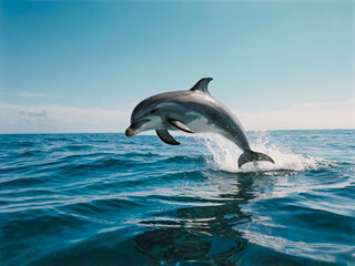 Fototapeta premium a dolphin jumping out of the water