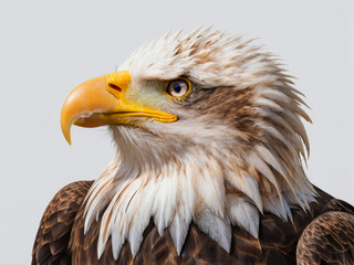 a bald eagle with a white head and yellow beak