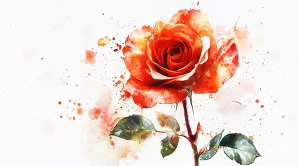 rose blooming in a watercolor painting style, with soft, blended colors,