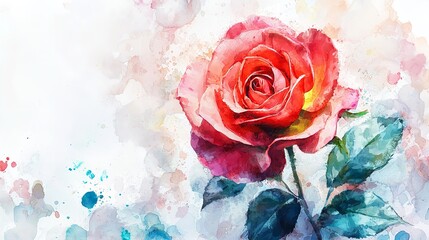 rose blooming in a watercolor painting style, with soft, blended colors,