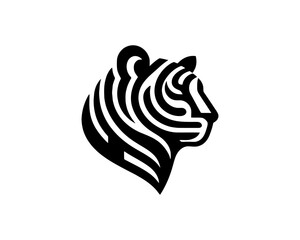Tiger logo design vector template. Black and white silhouette tiger vector illustration.