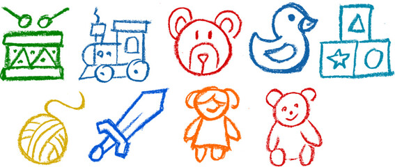Kids Toys Icons Crayon Chalk Drawing Vector Set