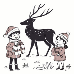 Black Christmas Cute Kids deer Black silhouette