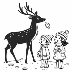 Black Christmas Cute Kids deer Black silhouette