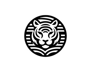 Tiger logo design vector template. Black and white silhouette tiger vector illustration.