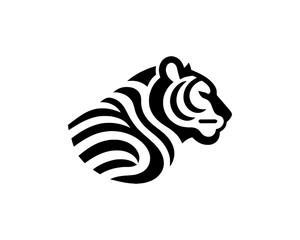 Tiger logo design vector template. Black and white silhouette tiger vector illustration.