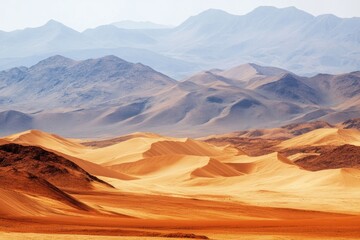 Naklejka premium A landscape image of a desert with mountains in the distance, suitable for use in travel or nature-themed projects