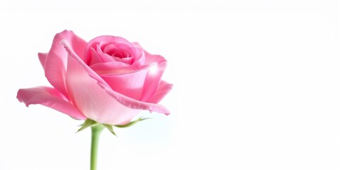 Fototapeta premium Single Pink Rose On White Background