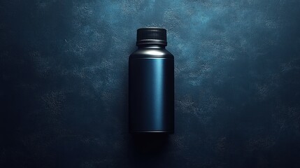 Dark blue bottle on textured background.