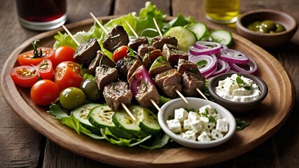 Grilled Lamb, Hummus, and Fresh Salad