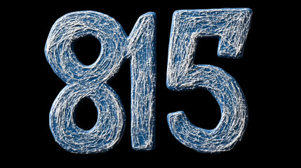 Intricate Blue Number 815,  Detailed textured digits,  displaying artistry and design, uniquely crafted.