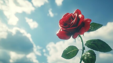 Single red rose on white background.