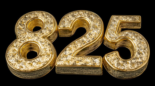 Golden Number 825, Ornate, Luxurious Digits Reflecting Opulence and Celebration