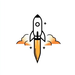 Rocket launching upwards, leaving a trail of orange smoke.