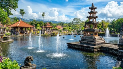 Water Fountains in the Garden of Tirta Empul Temple in Bali