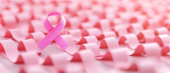 Cancer awareness. Pink ribbon on a soft pink background symbolizing breast cancer awareness and support.
