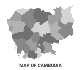 Cambodia Greyscale political map simple flat illustration