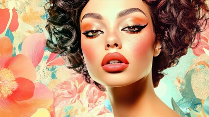 Obraz premium stunning close-up portrait of a pop woman, exuding beauty and glamour. She has a confident and fashionable expression, with bold makeup and striking features.