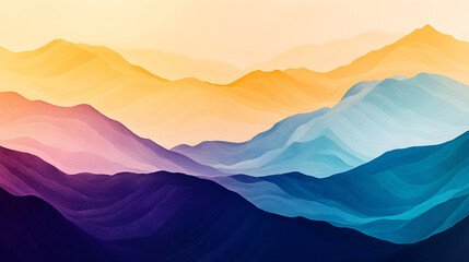 Obraz premium Colorful abstract mountain landscape illustration with gradient hues during sunrise or sunset