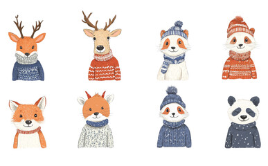 Obraz premium Cute Animal Characters in Winter Sweaters