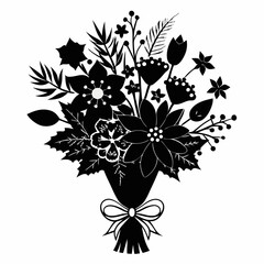 Christmas bouquet flowers Black silhouette