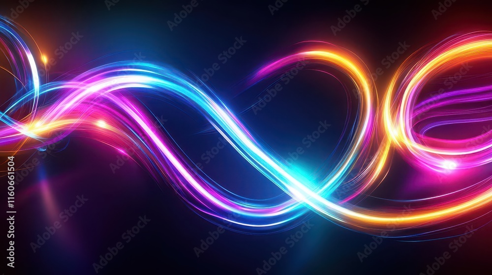 Poster flickering neon patterns forming kinetic loops, dynamic energy in motion visuals, futuristic design 