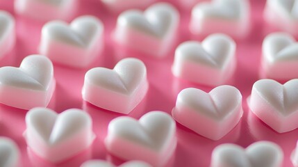 Fototapeta premium White and pink heart-shaped marshmallows on a background