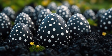 A collection of eggs with distinctive polka dot patterns