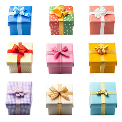 Gift boxes collection isolated on transparent background perfect for holiday packaging design