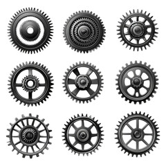 High-resolution image of a set of gears isolated on transparent background