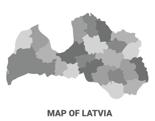 Latvia Greyscale political map simple flat illustration