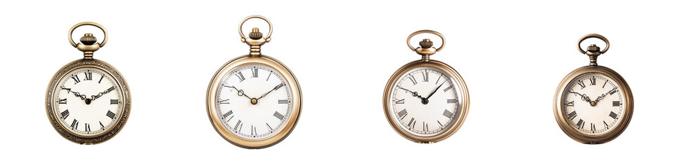 A collection of vintage pocket watches showcasing different designs and sizes, highlighting their intricate details and classic elegance.