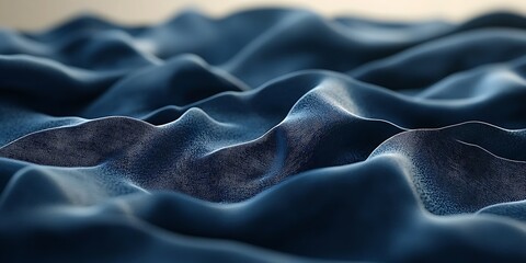 Abstract navy blue fabric texture with soft waves and folds.