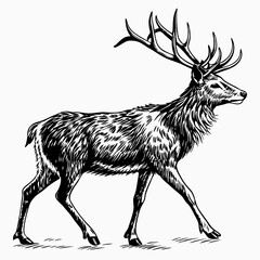 Watercolor Christmas Deer Black silhouette