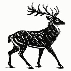 Watercolor Christmas Deer Black silhouette