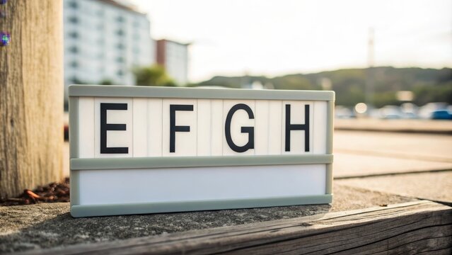 Vintage lightbox with efgh letters outdoors on a sunny day