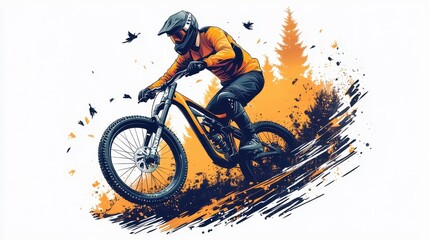 Iconic mountain bike rider navigating rough terrain during a sunny day in nature