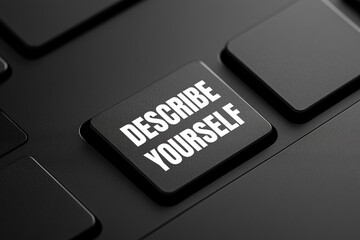 Describe yourself message written on black button