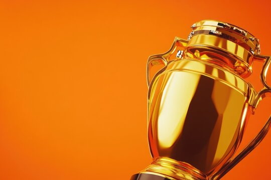 A golden trophy sitting on an orange background, perfect for awards or recognition scenes