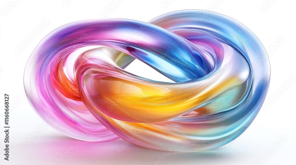 Wall mural 3d rendering of a vibrant, colorful abstract twisted wavy shape in motion.